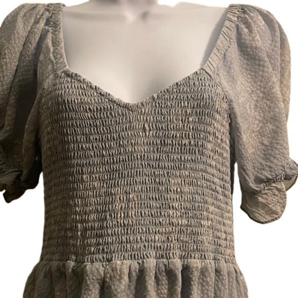 Madewell Gray Smocked Fabric Mini Dress, Size 8 - Picture 4 of 6